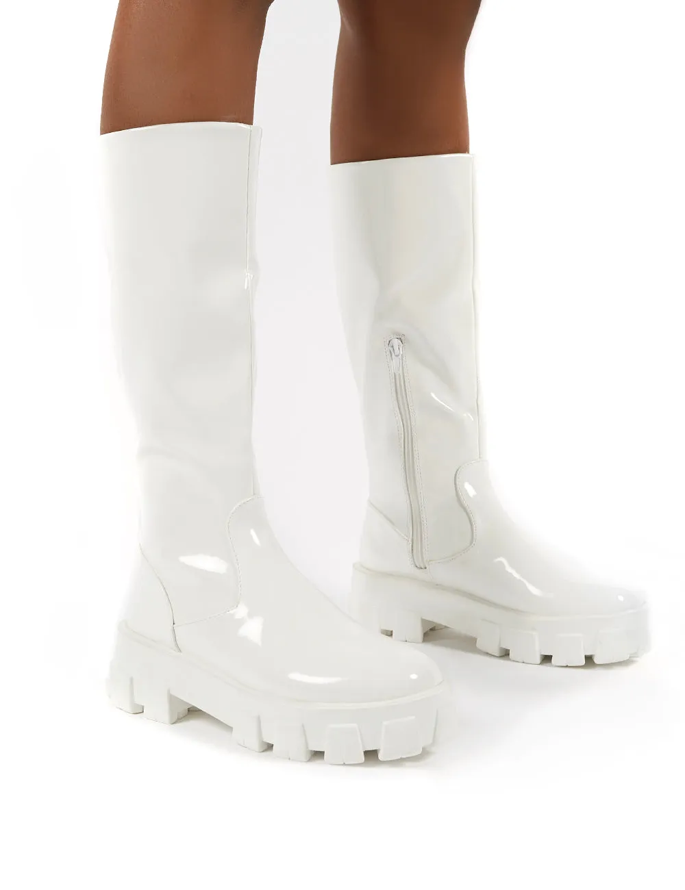 Karma White Chunky Sole Knee High Boot sold by Public Desire