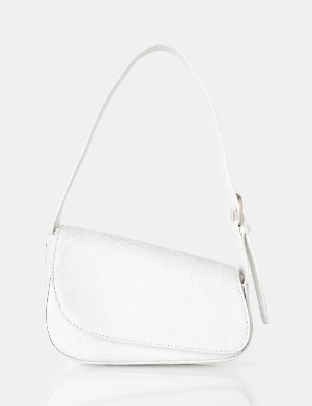 The Loz White Matt Croc Asymmetric Shoulder Bag sold by Public Desire