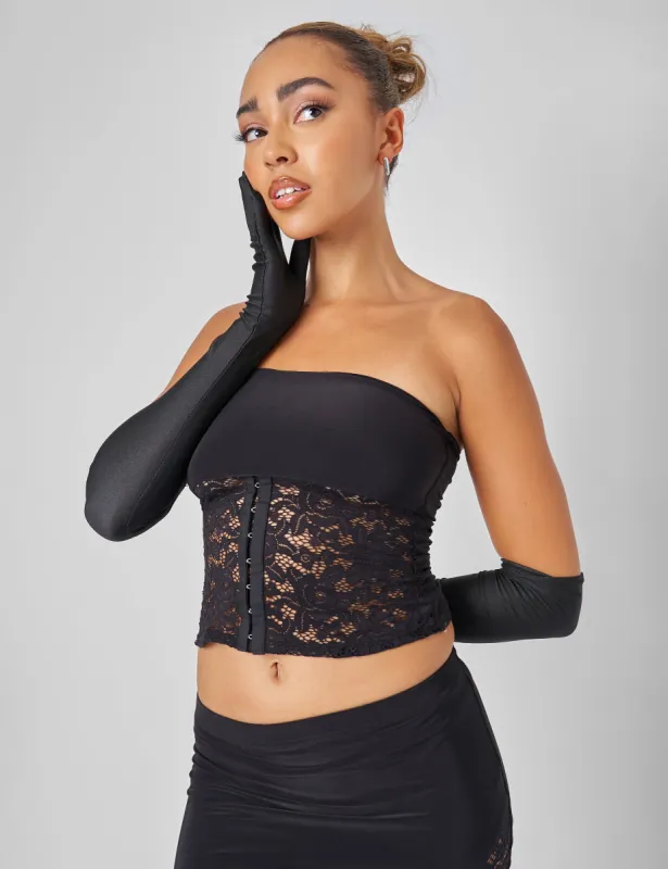 Public Desire Lace Hook and Eye Bandeau Top Co-ord in Black sold by Public Desire