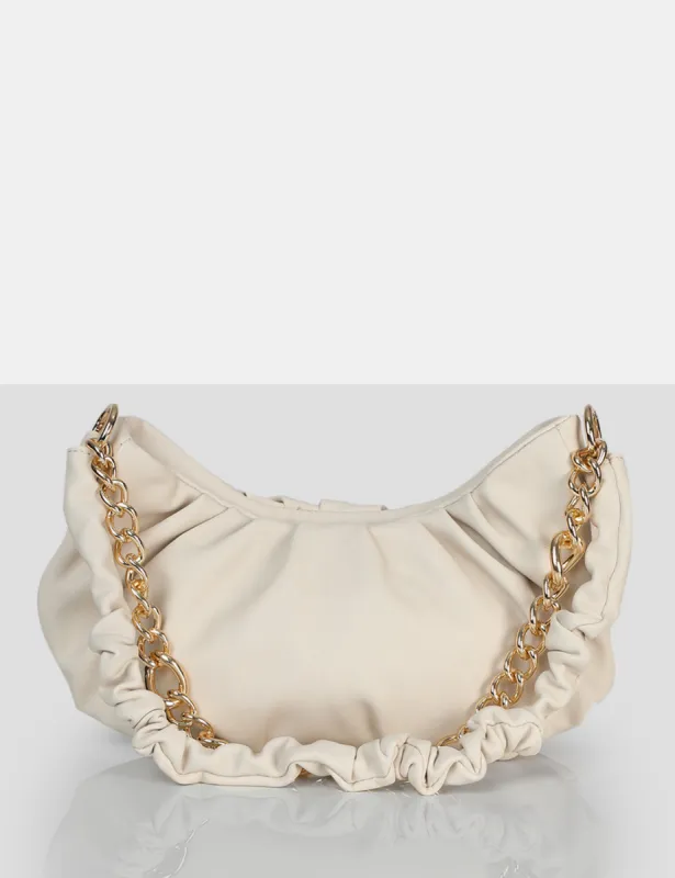 The Livy Ecru Grain Pu Chain Shoulder Bag made by Public Desire