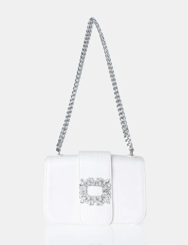 The Darcy White Croc Shoulder Bag sold by Public Desire