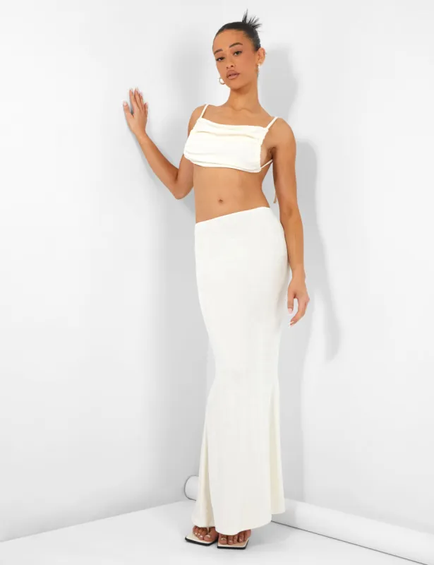 Slinky Ruched Bum Maxi Skirt Ecru sold by Public Desire