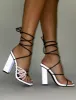 Stellar Lilac Reflective Lace Up Block High Heels sold by Public Desire
