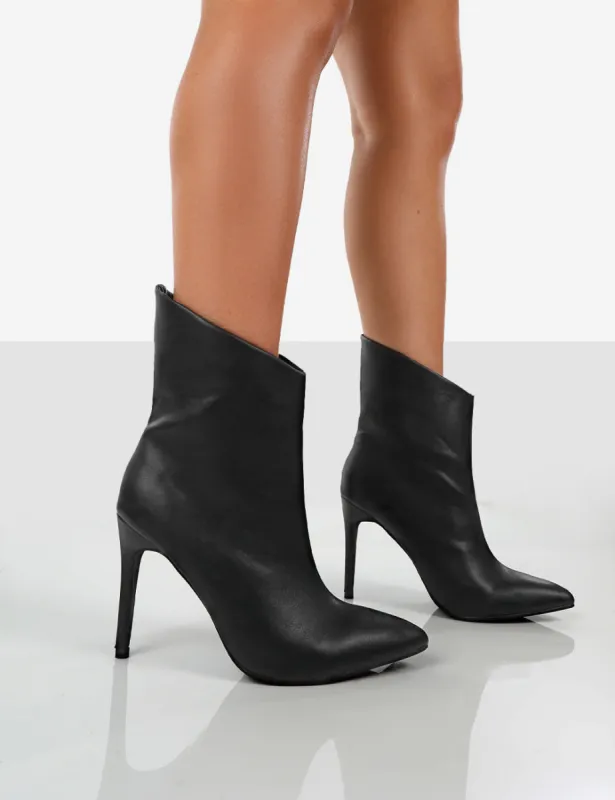 Quinn Black Pu Heeled Stiletto Ankle Boots sold by Public Desire