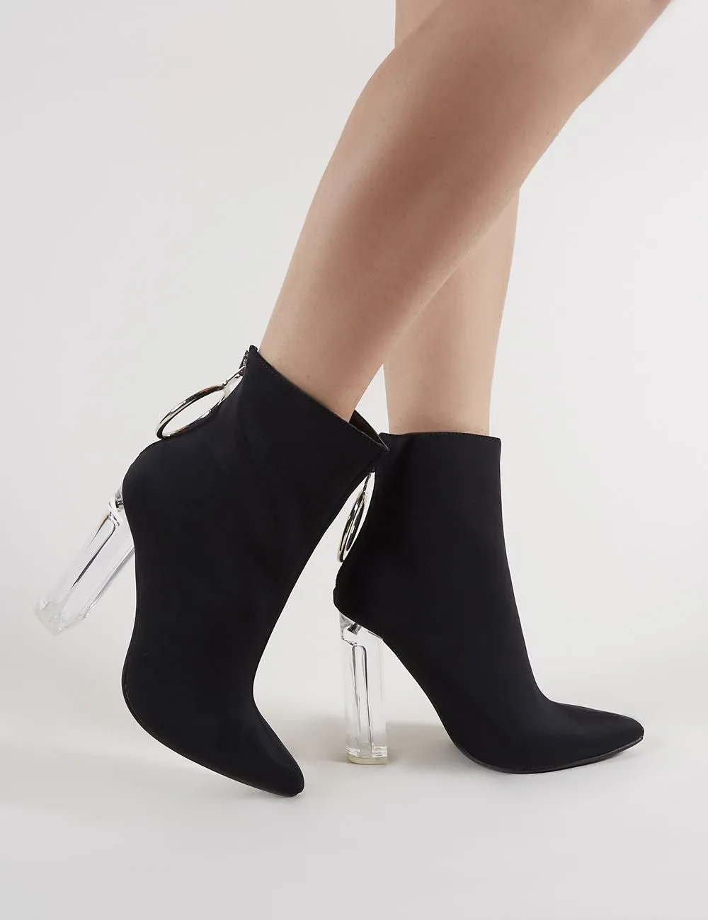 Fierce Clear Perspex Block Heel Ankle Boots in Black sold by Public Desire