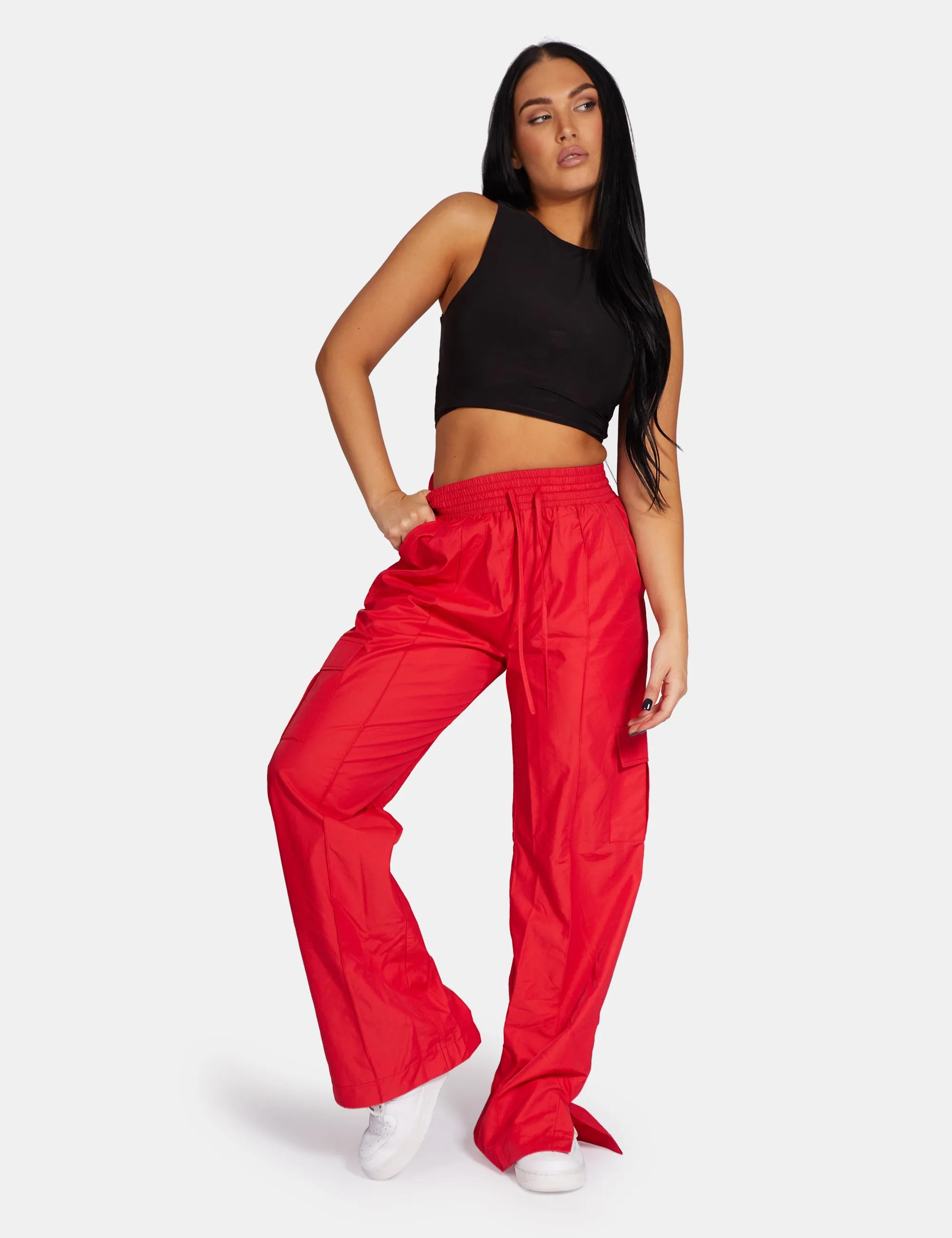 Split Hem Cargo Trousers Red sold by Public Desire