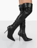 Tianna Black PU Pointed Toe Over The Knee Stiletto Boots sold by Public Desire