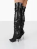 Tianna Black PU Pointed Toe Over The Knee Stiletto Boots sold by Public Desire