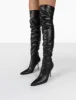 Tianna Black PU Pointed Toe Over The Knee Stiletto Boots sold by Public Desire
