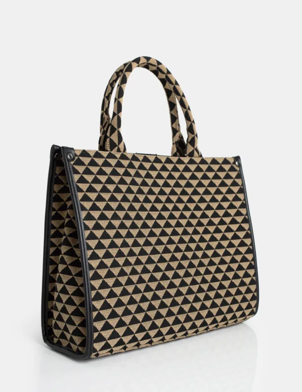 The Bali Beige Pyramid Print Tote Canvas Bag sold by Public Desire