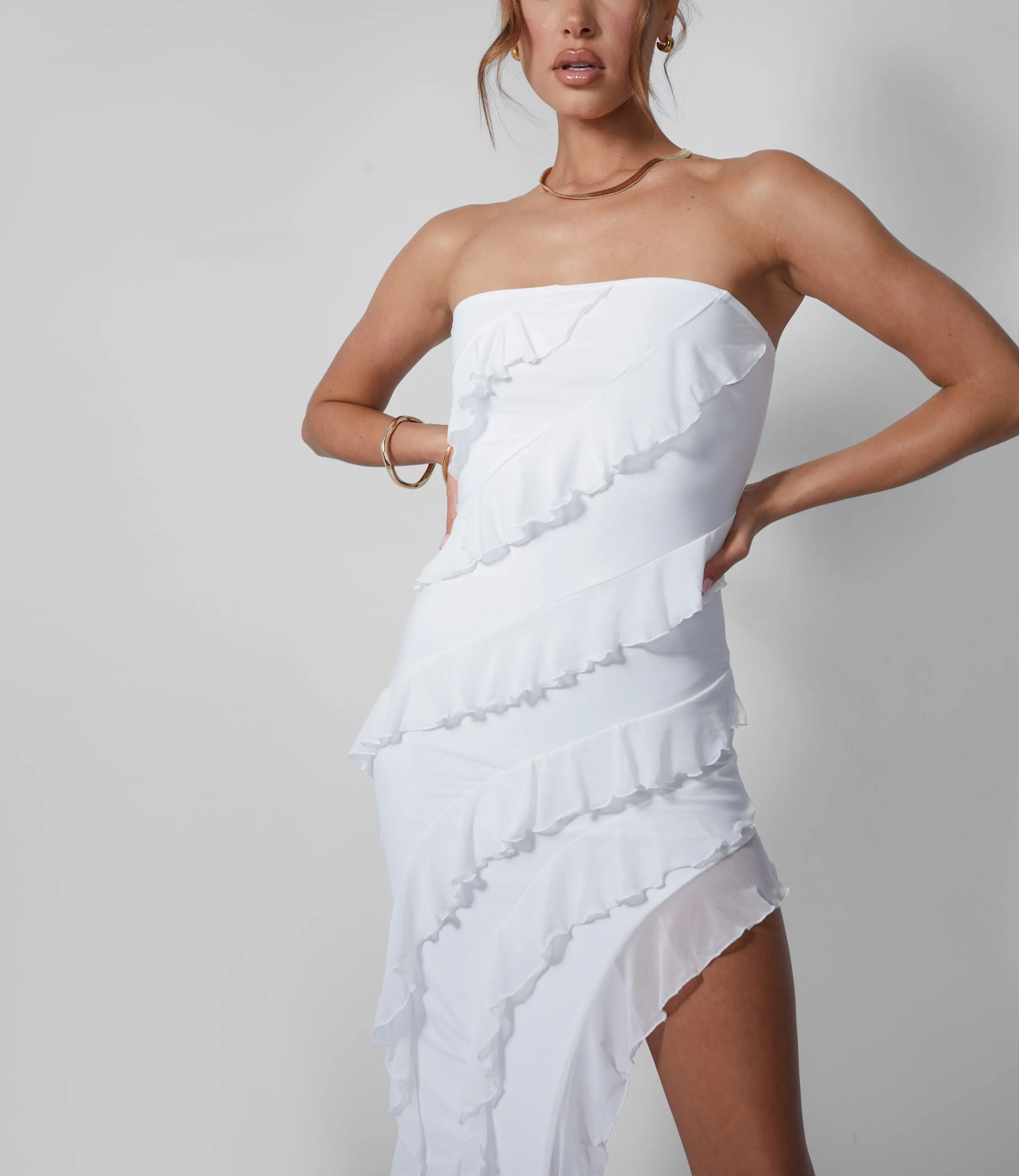 Frill Detail Asymmetric Midaxi Dress White sold by Public Desire product image thumbnail 2