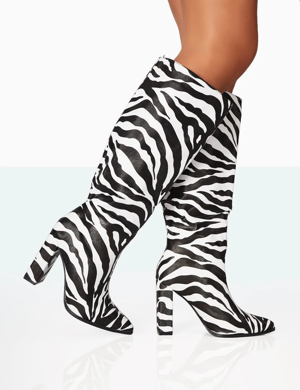 Posie Zebra PU Knee high Block Heel Boots sold by Public Desire product image thumbnail 2