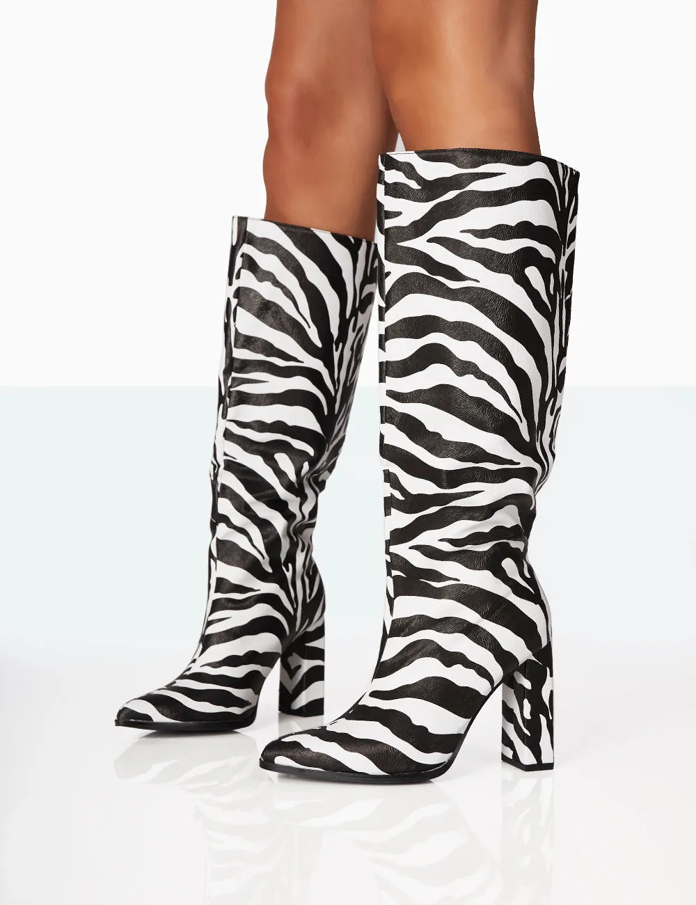 Posie Zebra PU Knee high Block Heel Boots sold by Public Desire product image thumbnail 3