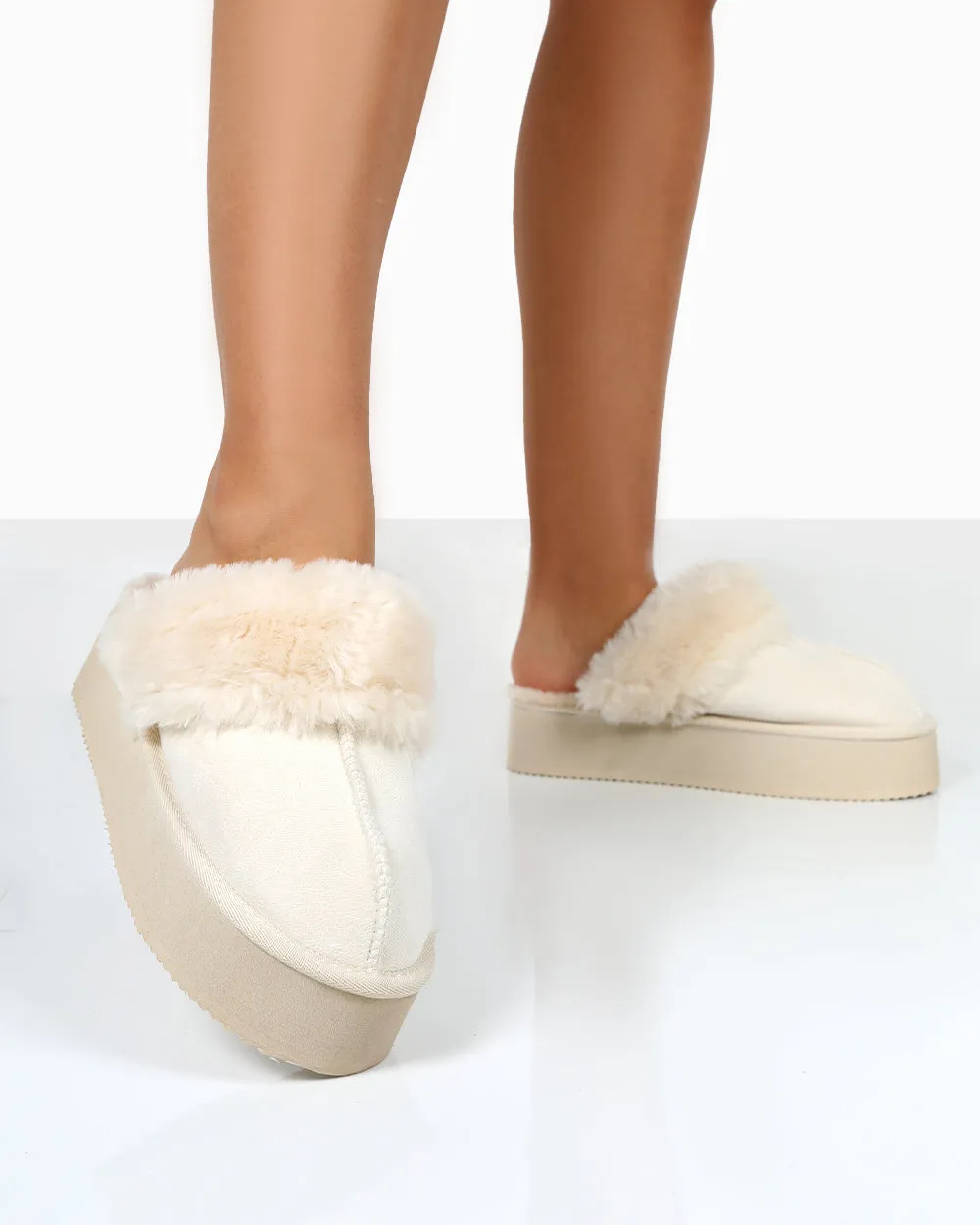 Cosy Cream Faux Suede Platform Slider Slipper sold by Public Desire product image thumbnail 2