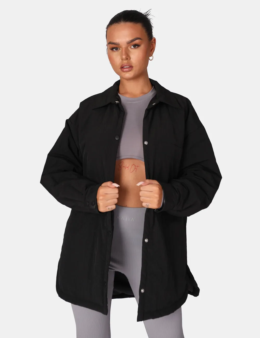 Padded Oversized Shacket Black sold by Public Desire