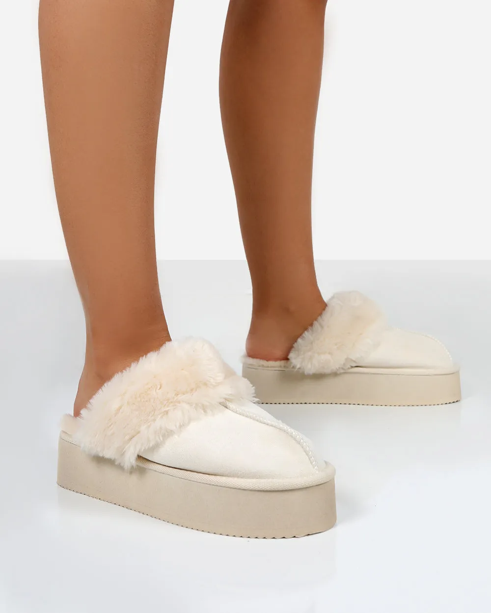 Cosy Cream Faux Suede Platform Slider Slipper sold by Public Desire product image thumbnail 3