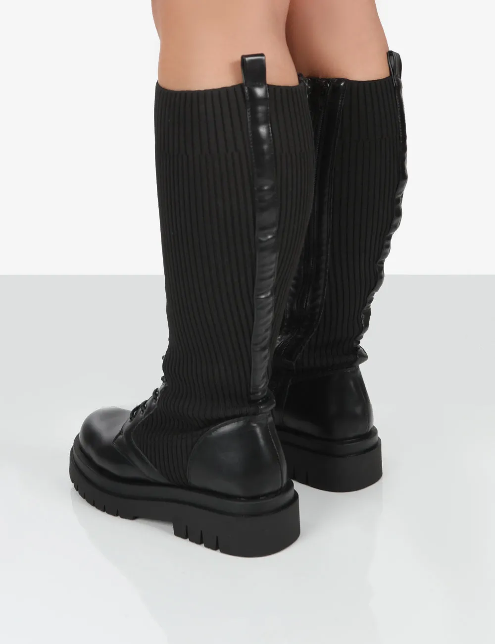 Joslyn Black Knee High Chunky Lace Up Boots sold by Public Desire product image thumbnail 2