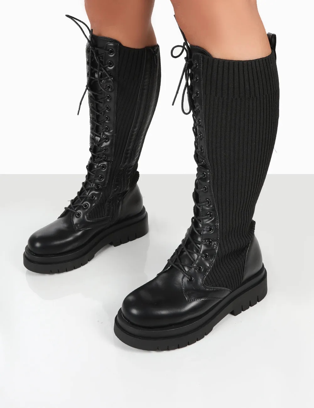 Joslyn Black Knee High Chunky Lace Up Boots sold by Public Desire product image thumbnail 3