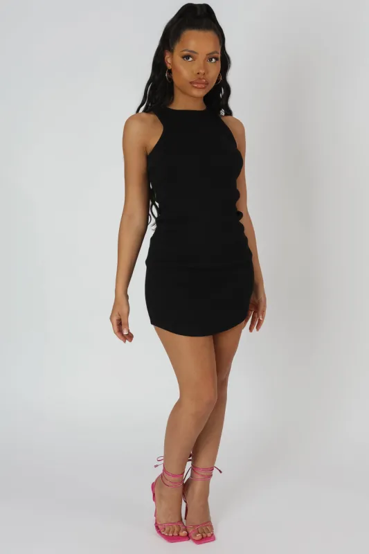 Racer Curve Hem Mini Dress Black sold by Public Desire
