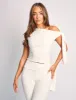 Knot Detail Asymmetric One Shoulder Luxe Slinky Top White sold by Public Desire