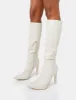 Unite Ecru Croc Pointed Toe  Knee High Block Heeled Boots sold by Public Desire