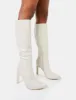 Unite Ecru Croc Pointed Toe  Knee High Block Heeled Boots sold by Public Desire