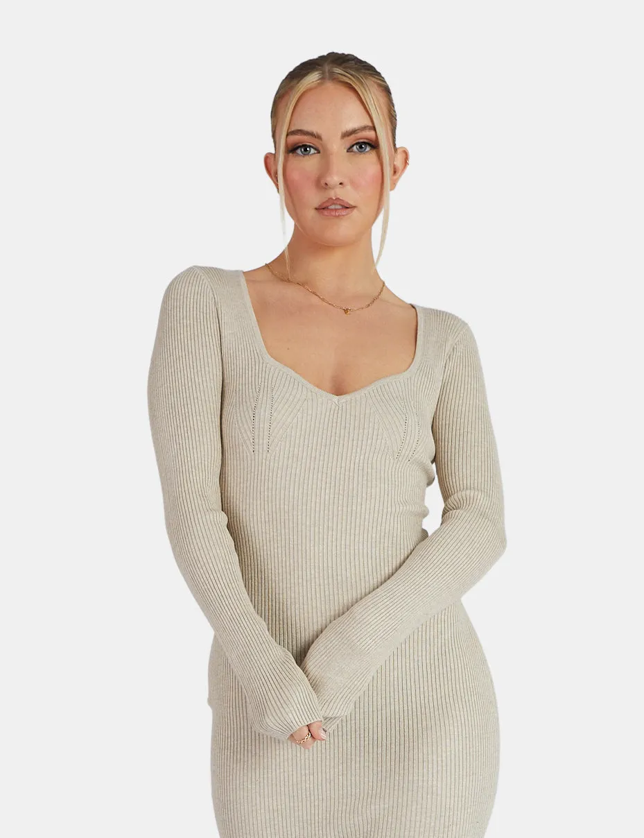Knitted Off Shoulder Midi Dress Oatmeal Marl sold by Public Desire product image thumbnail 3