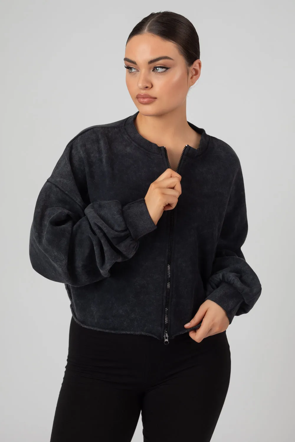 Double Ended Zip Cropped Sweat Acid Wash sold by Public Desire product image thumbnail 2