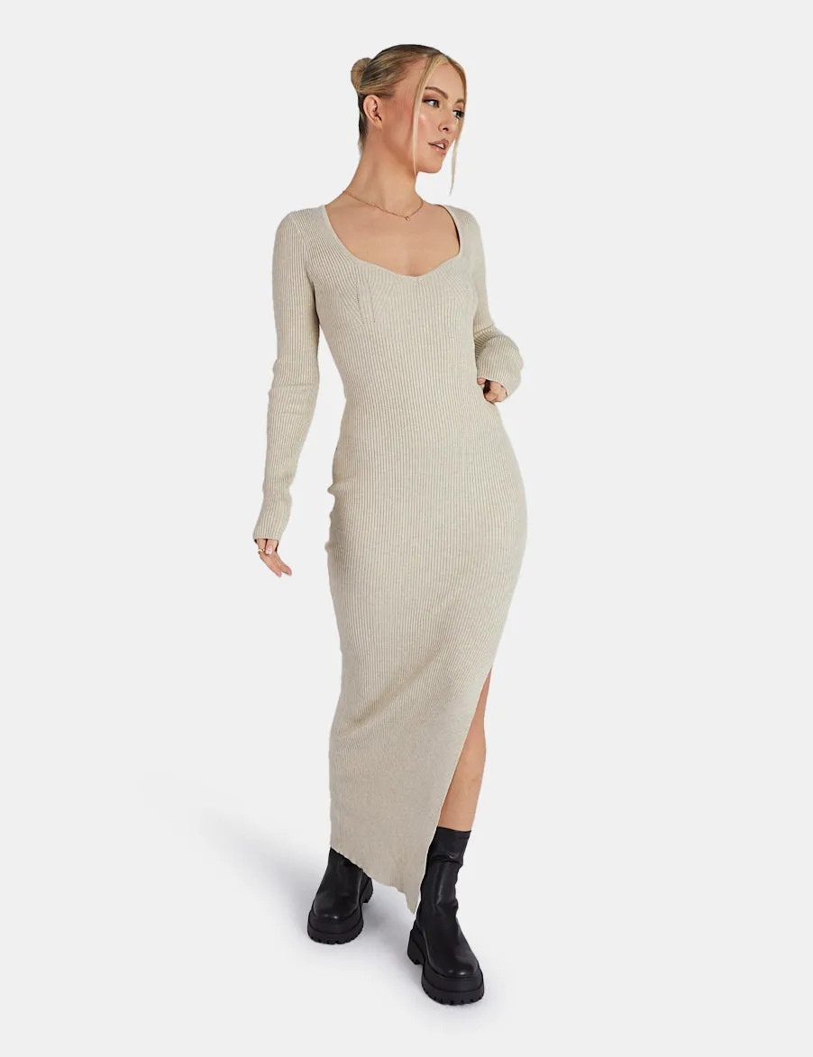 Knitted Off Shoulder Midi Dress Oatmeal Marl sold by Public Desire product image thumbnail 2