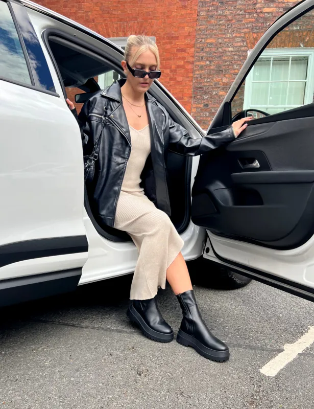 Knitted Off Shoulder Midi Dress Oatmeal Marl sold by Public Desire