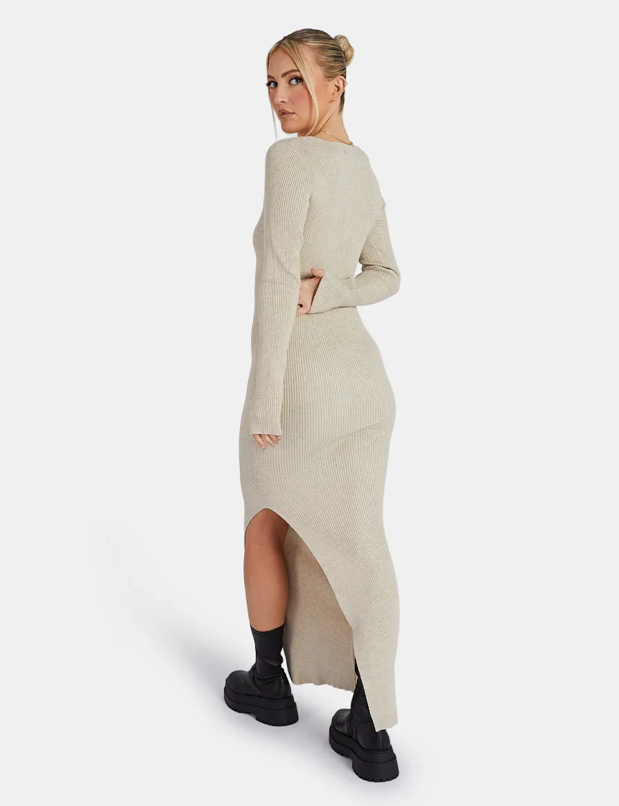 Knitted Off Shoulder Midi Dress Oatmeal Marl sold by Public Desire product image thumbnail 5