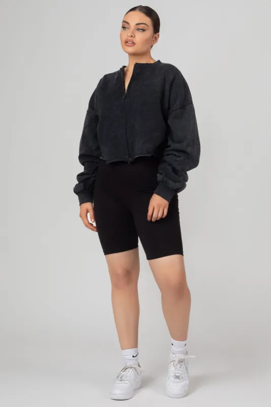 Double Ended Zip Cropped Sweat Acid Wash sold by Public Desire
