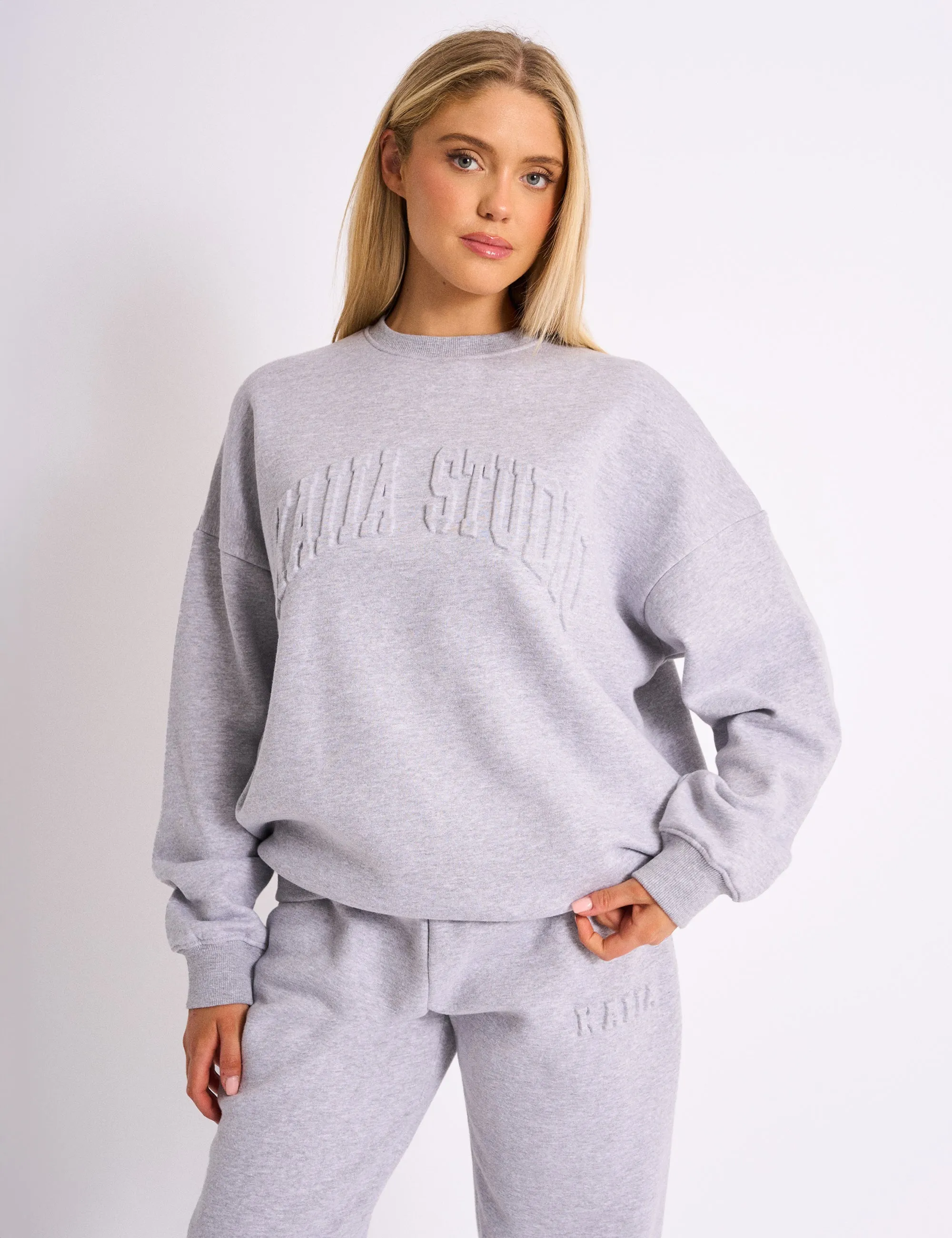 Kaiia Studio Embossed Logo Oversized Sweatshirt Grey Marl sold by Public Desire
