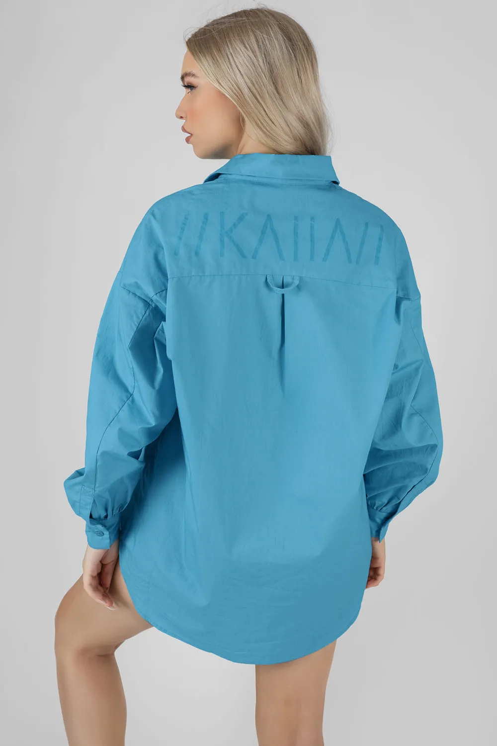 Kaiia Print Oversized Poplin Shirt Blue sold by Public Desire product image thumbnail 5