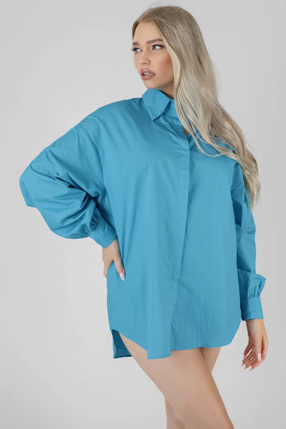 Kaiia Print Oversized Poplin Shirt Blue sold by Public Desire product image thumbnail 2