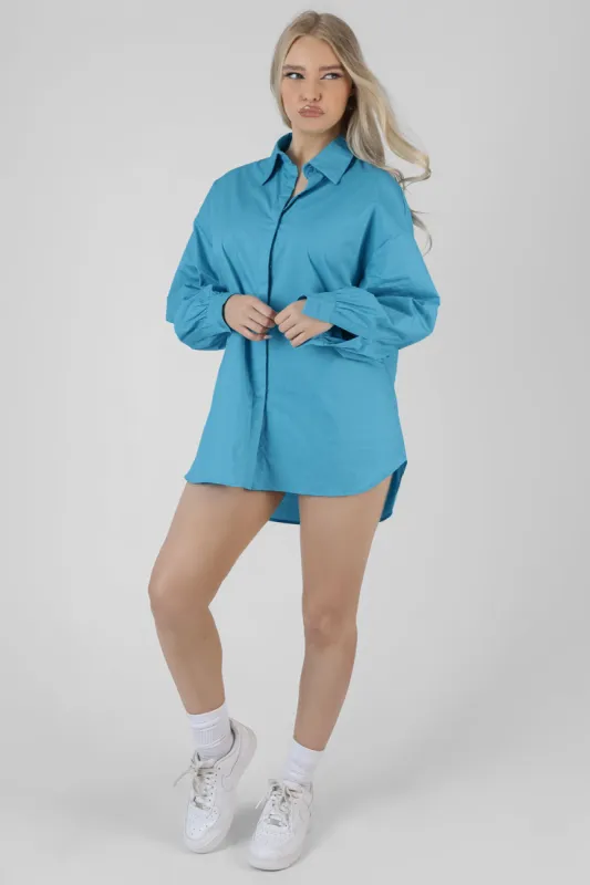 Kaiia Print Oversized Poplin Shirt Blue sold by Public Desire