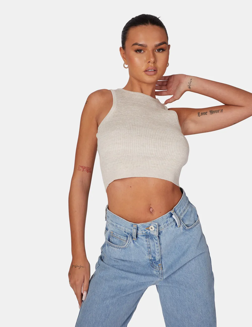Extreme Racer Knitted Crop Oatmeal sold by Public Desire