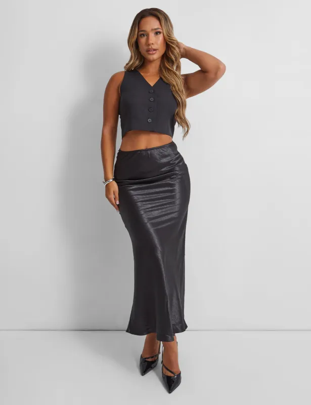 Kaiia Satin Maxi Skirt in Black sold by Public Desire
