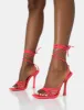 Aspen Hot Pink Knot Strap Lace Up Square Toe Stiletto Heels sold by Public Desire