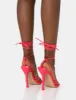 Aspen Hot Pink Knot Strap Lace Up Square Toe Stiletto Heels sold by Public Desire
