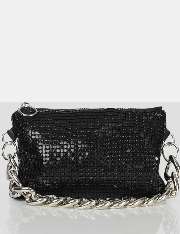 The Lincoln Black Chainmail Mini Grab Bag sold by Public Desire