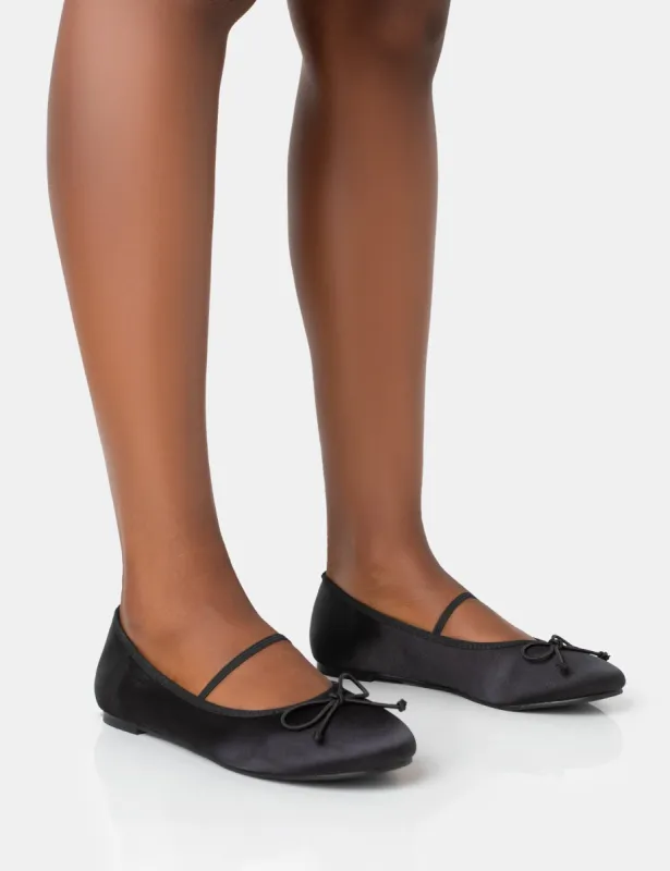 Alexa Black Satin Elasticated Bow Detailed Ballet Flats sold by Public Desire