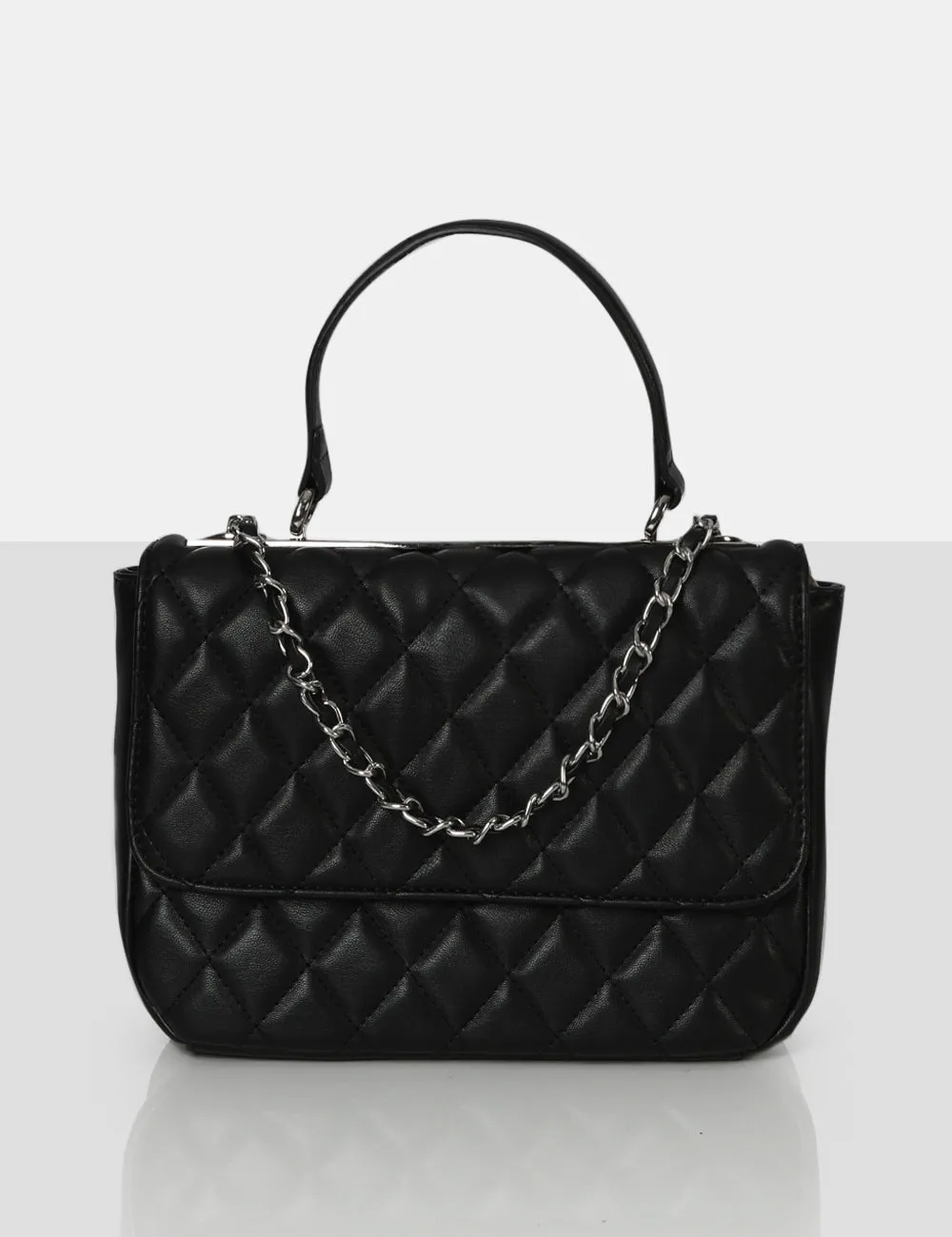 The Vienna Black Quilted Silver Detailing Crossbody Shoulder Handbag sold by Public Desire