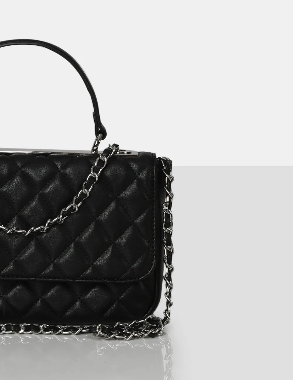 The Vienna Black Quilted Silver Detailing Crossbody Shoulder Handbag sold by Public Desire product image thumbnail 3
