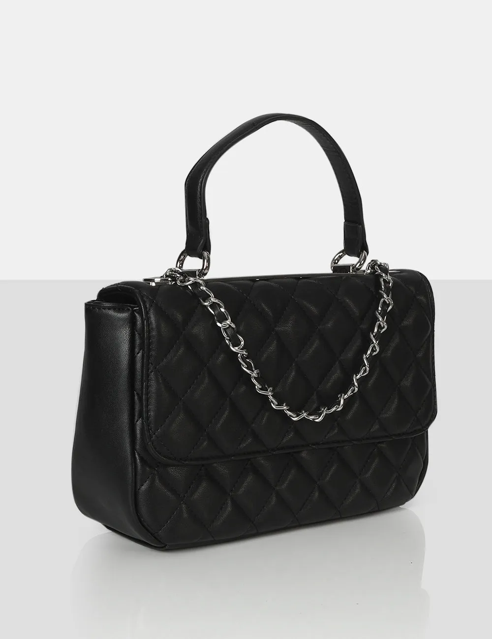The Vienna Black Quilted Silver Detailing Crossbody Shoulder Handbag sold by Public Desire product image thumbnail 2