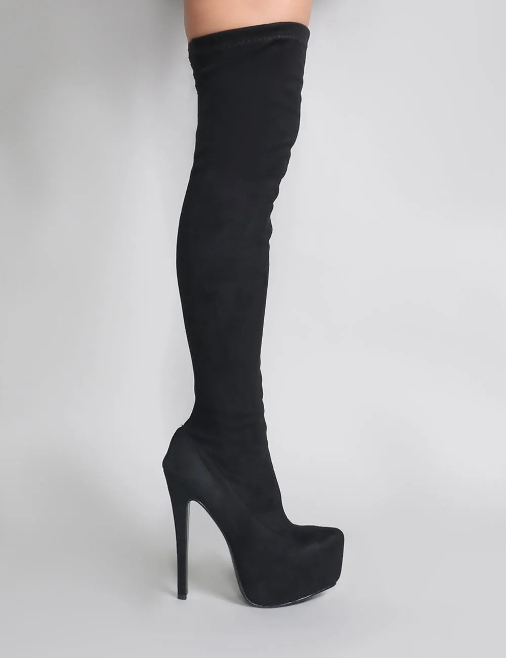 Kellie Platform Over The Knee Boots in Black Faux Suede sold by Public Desire product image thumbnail 5