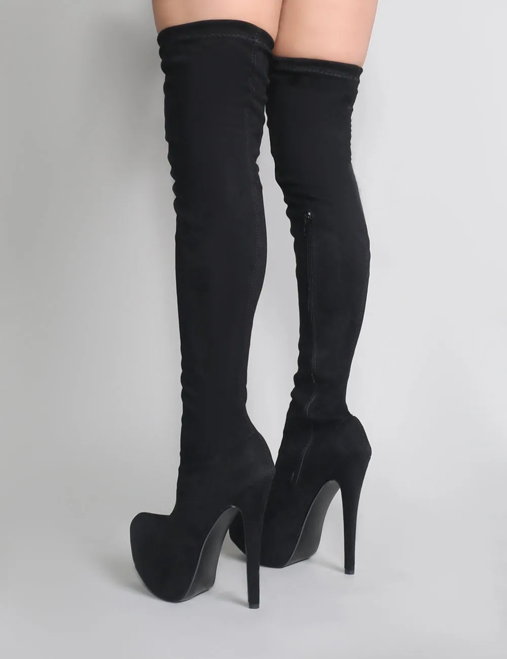Kellie Platform Over The Knee Boots in Black Faux Suede sold by Public Desire product image thumbnail 3