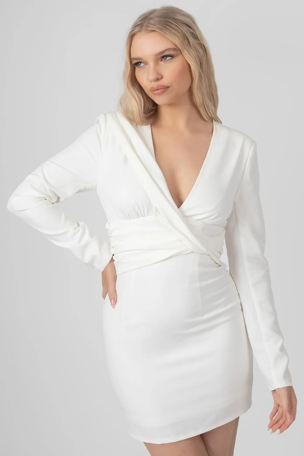 Plunge Front Drape Dress Ivory sold by Public Desire product image thumbnail 2