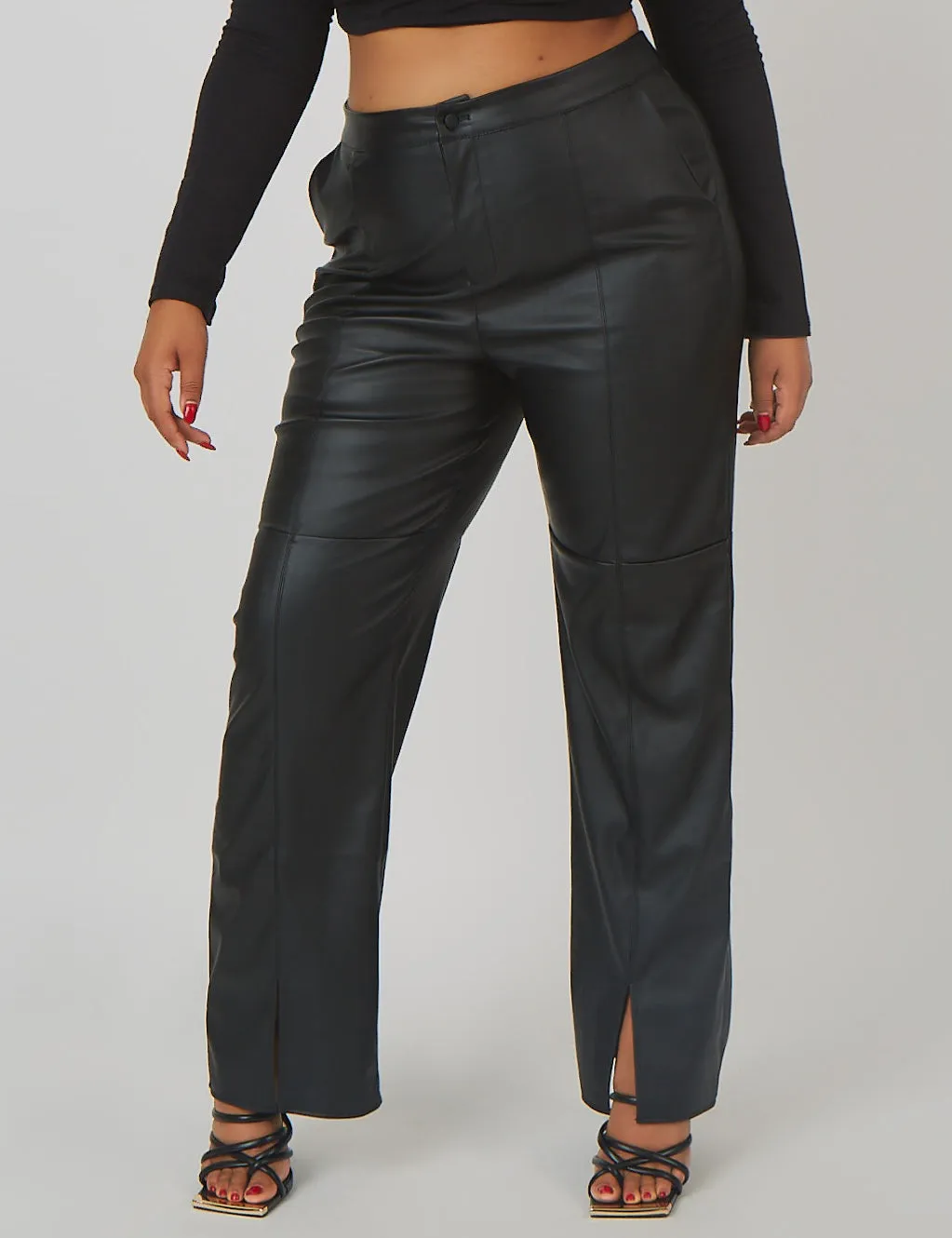 Curve Pu Seam Front Split Detail Trousers Black sold by Public Desire product image thumbnail 2