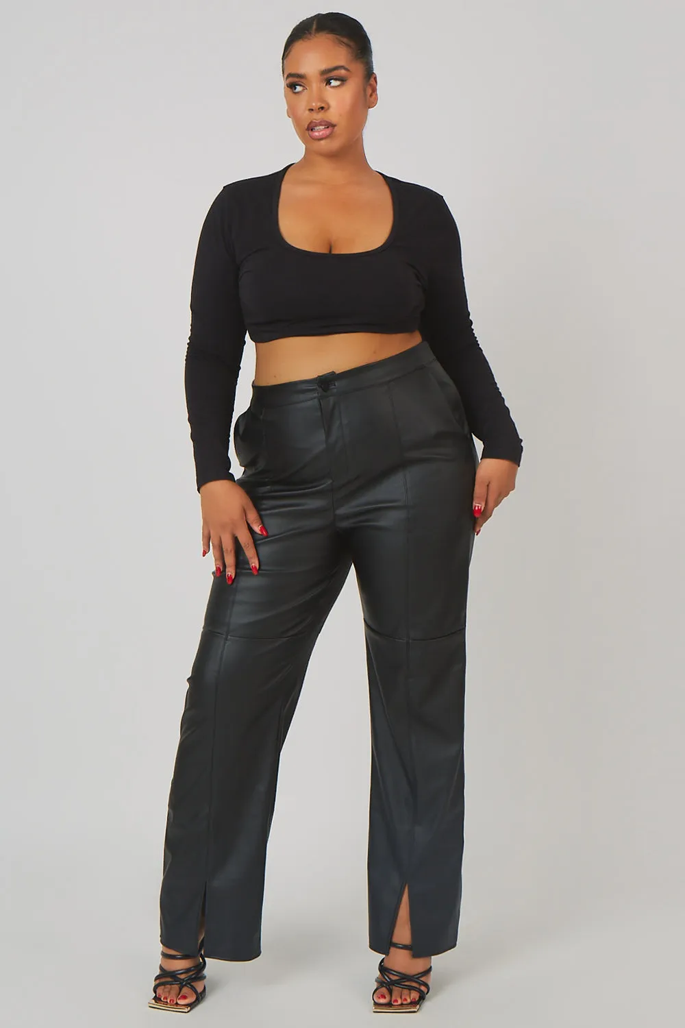 Curve Pu Seam Front Split Detail Trousers Black sold by Public Desire